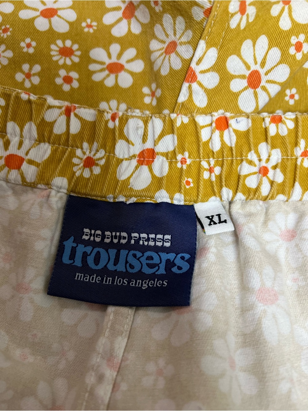 BIG BUD PRESS Lazy Daisy Yellow White Boho Festival Work Pants 100% Cotton XL - Picture 10 of 13